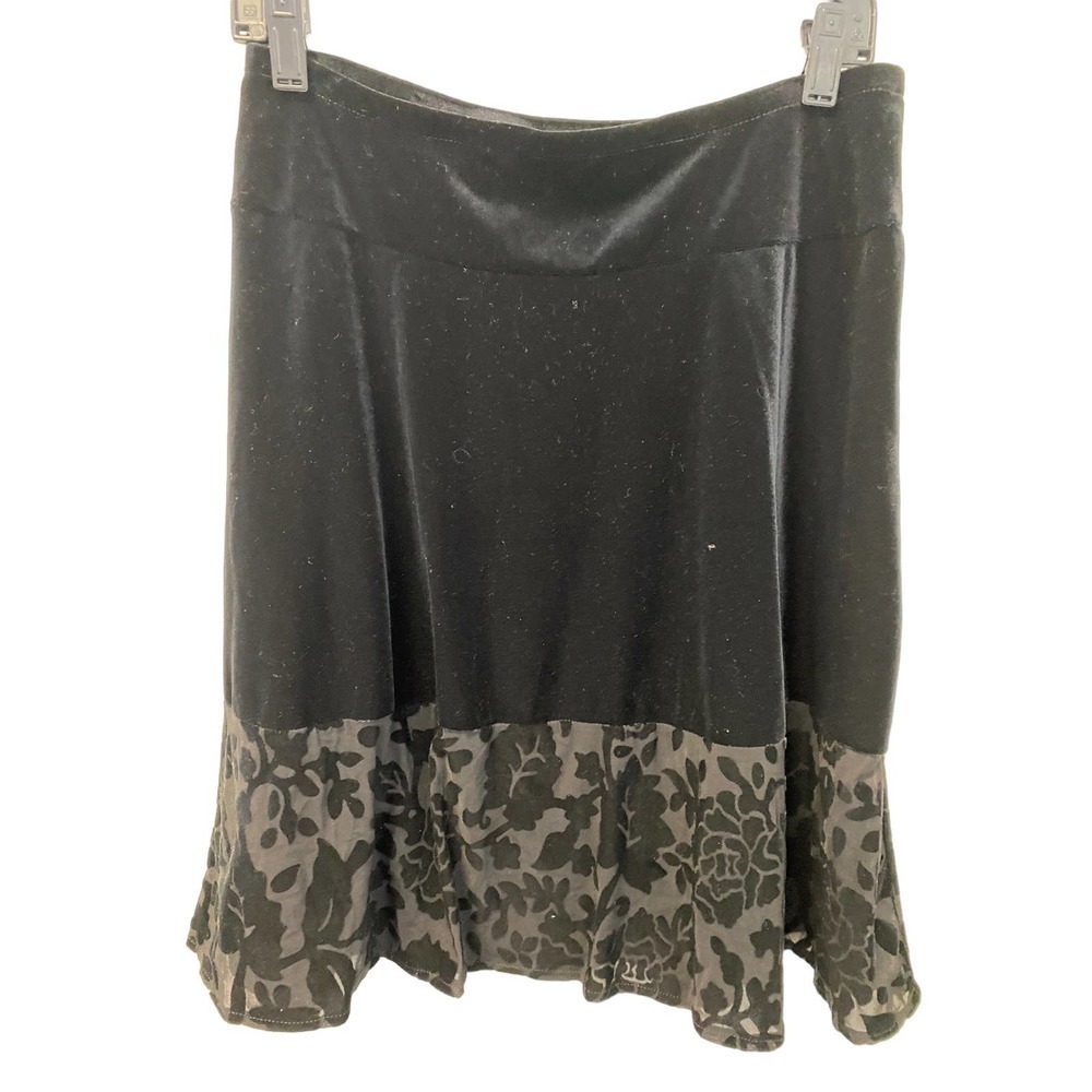 NWT Apostrophe Skirt SMALL PETITE Black Velvet Floral A-Line High Waist Vesatile